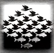 "Luft und Wasser" ist eine der bekanntesten Grafiken von Maurits Cornelis Escher